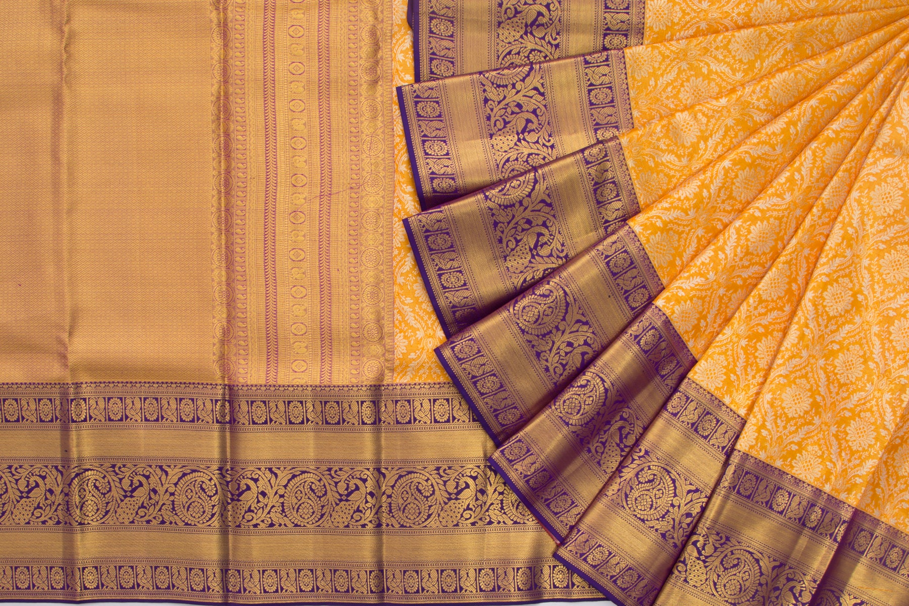 Kanchipuram Silk Tissue Brocade Orange Saree