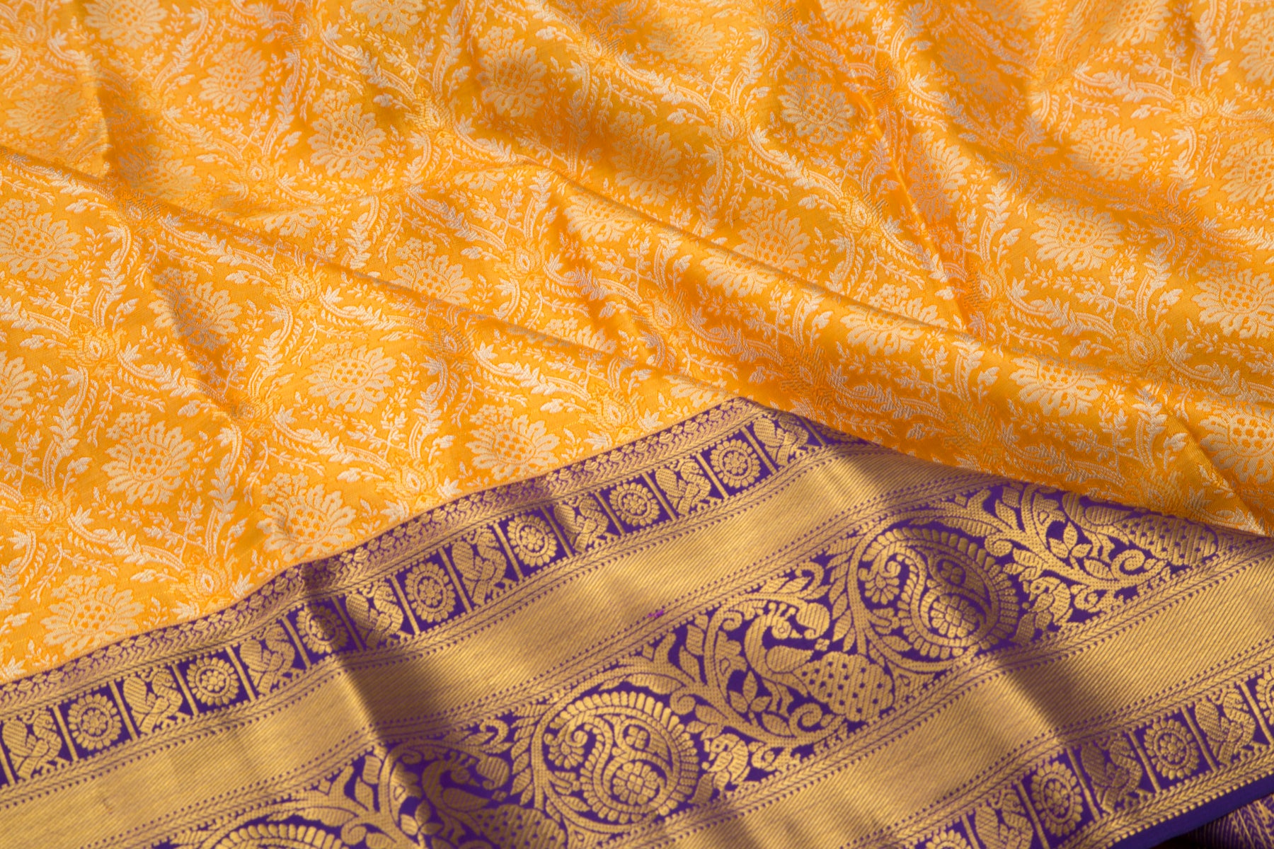 Kanchipuram Silk Tissue Brocade Orange Saree