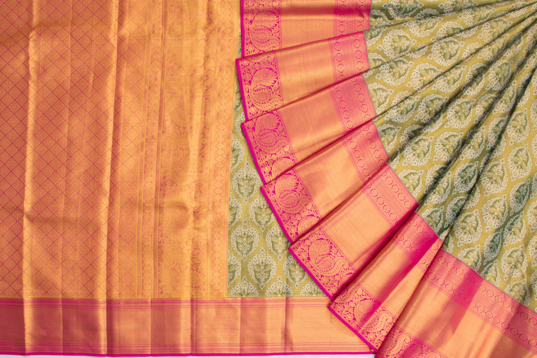 Kanchipuram Silk Tissue Brocade Dark Green Saree