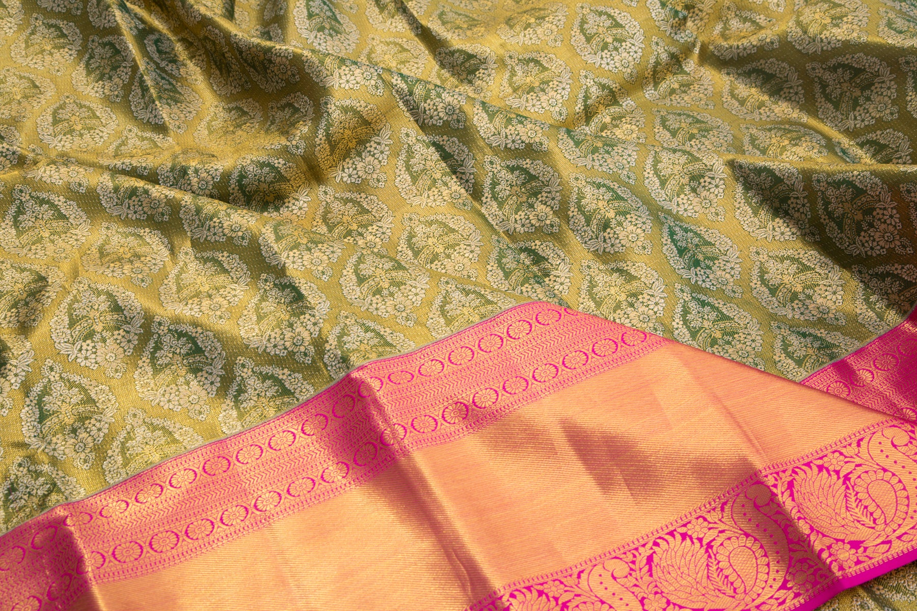 Kanchipuram Silk Tissue Brocade Dark Green Saree