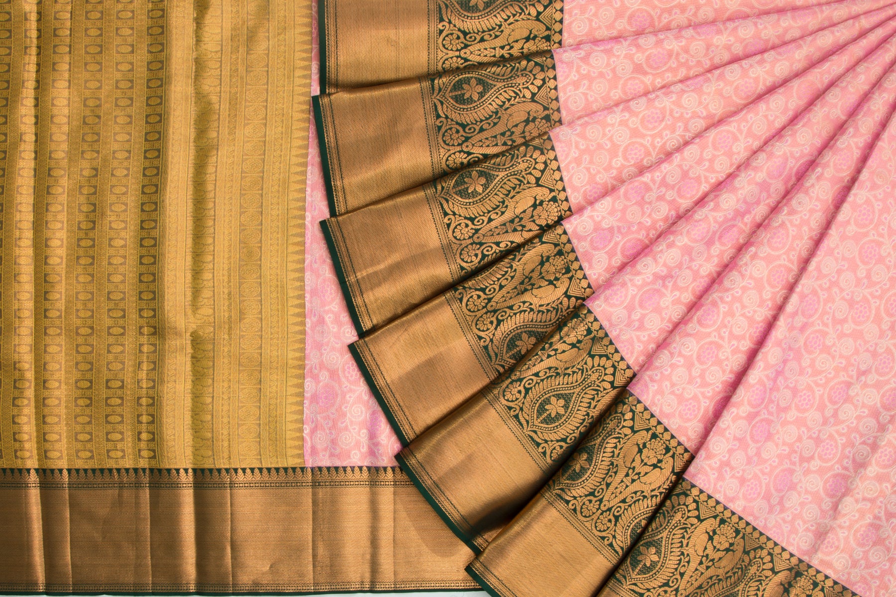 Kanchipuram Silk Tissue Jaal Pink Saree