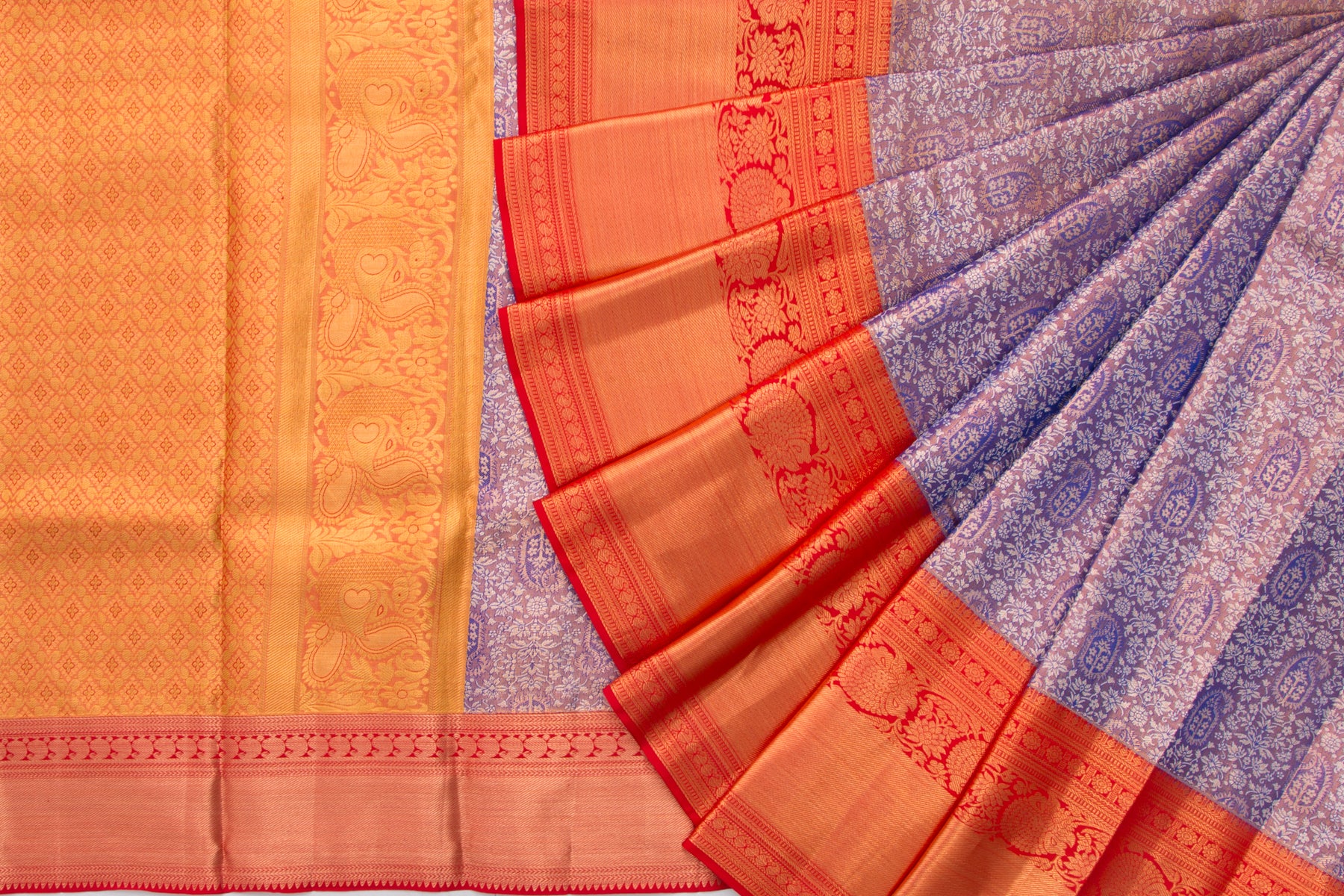 Kanchipuram Silk Tissue Jaal Purple Saree