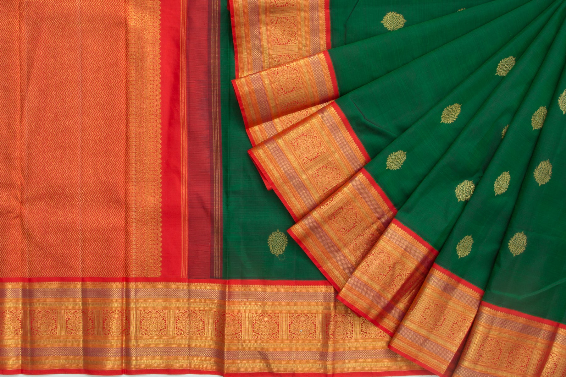 Kanchipuram Silk Butta Bottle Green Saree