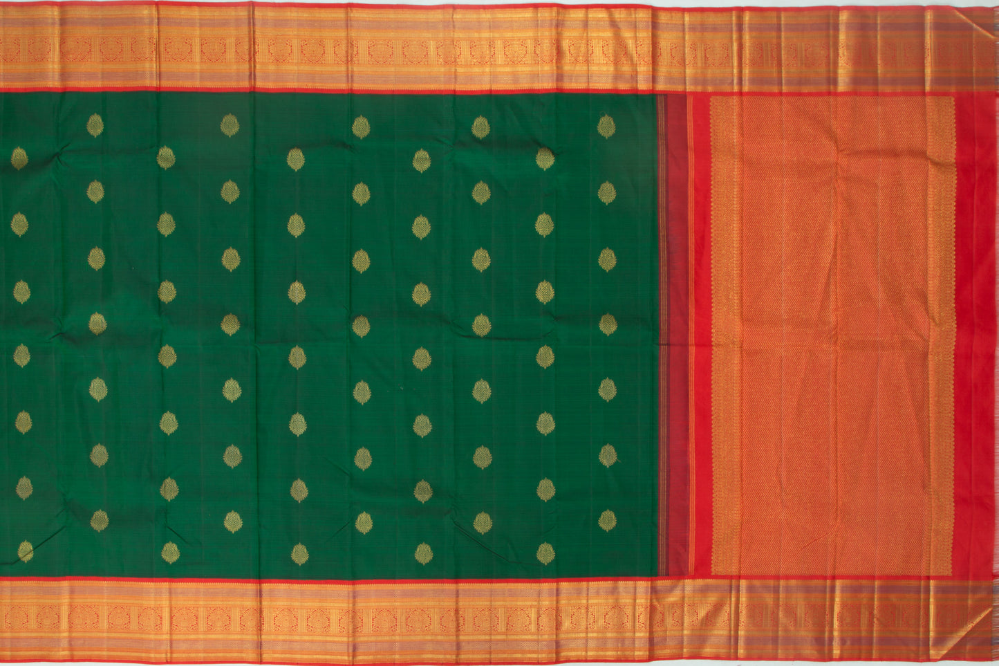 Kanchipuram Silk Butta Bottle Green Saree