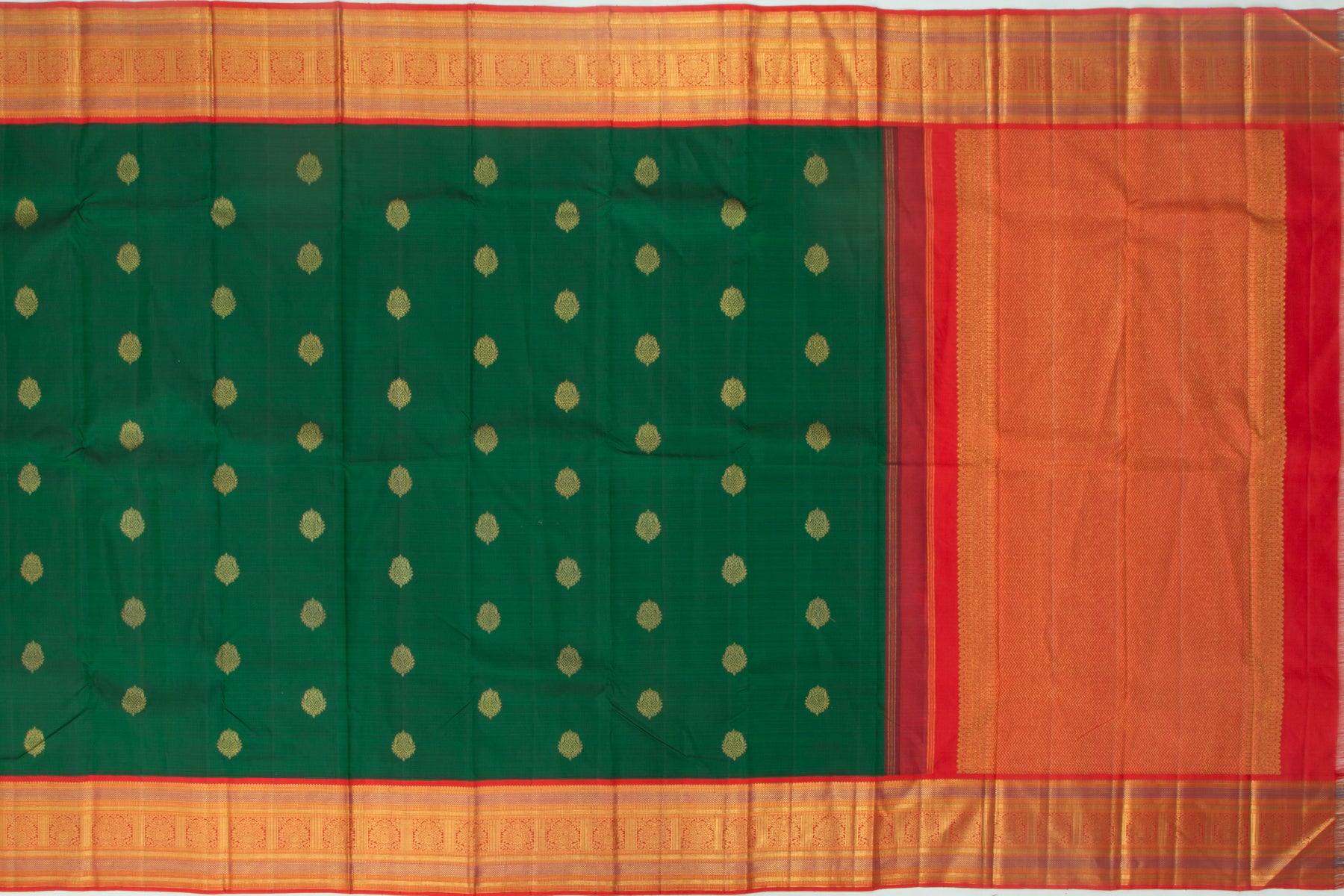 Kanchipuram Silk Butta Bottle Green Saree