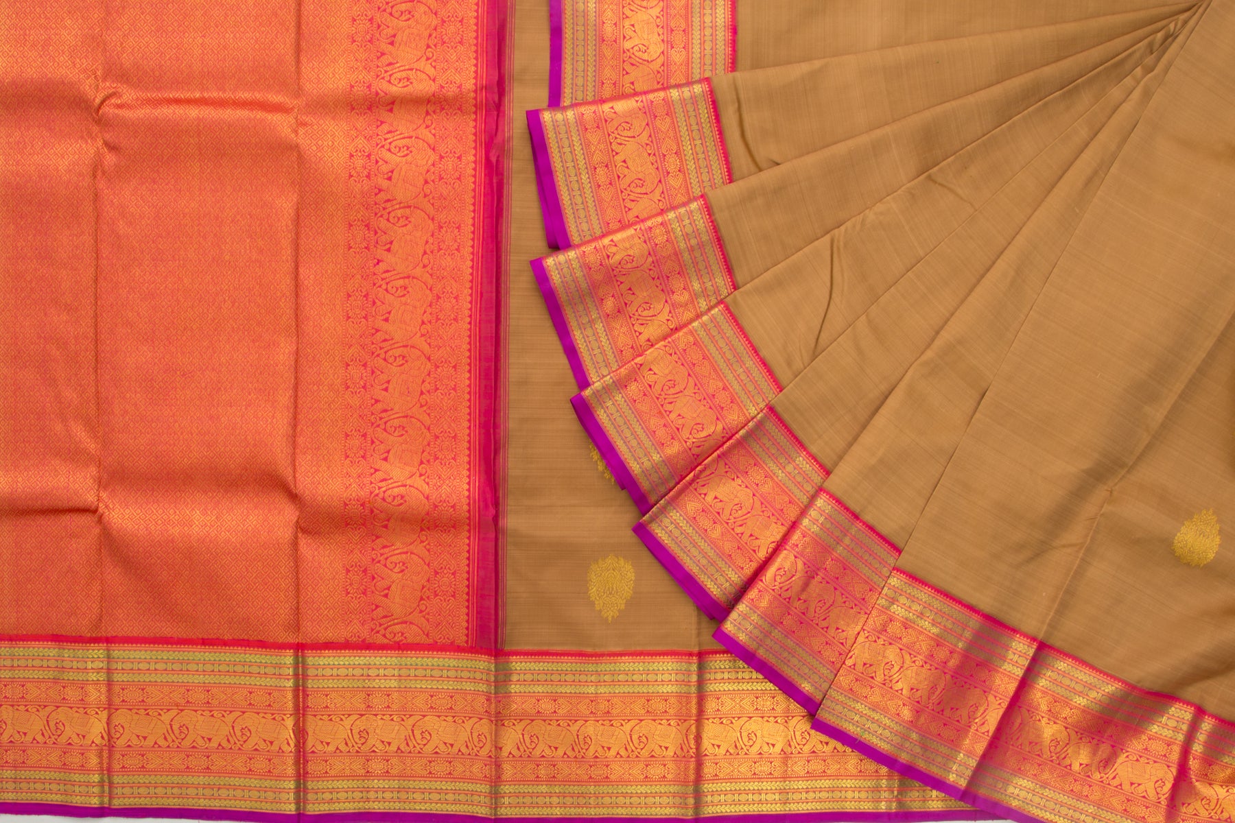 Kanchipuram Silk Butta Brown Saree/5077611_2.jpg