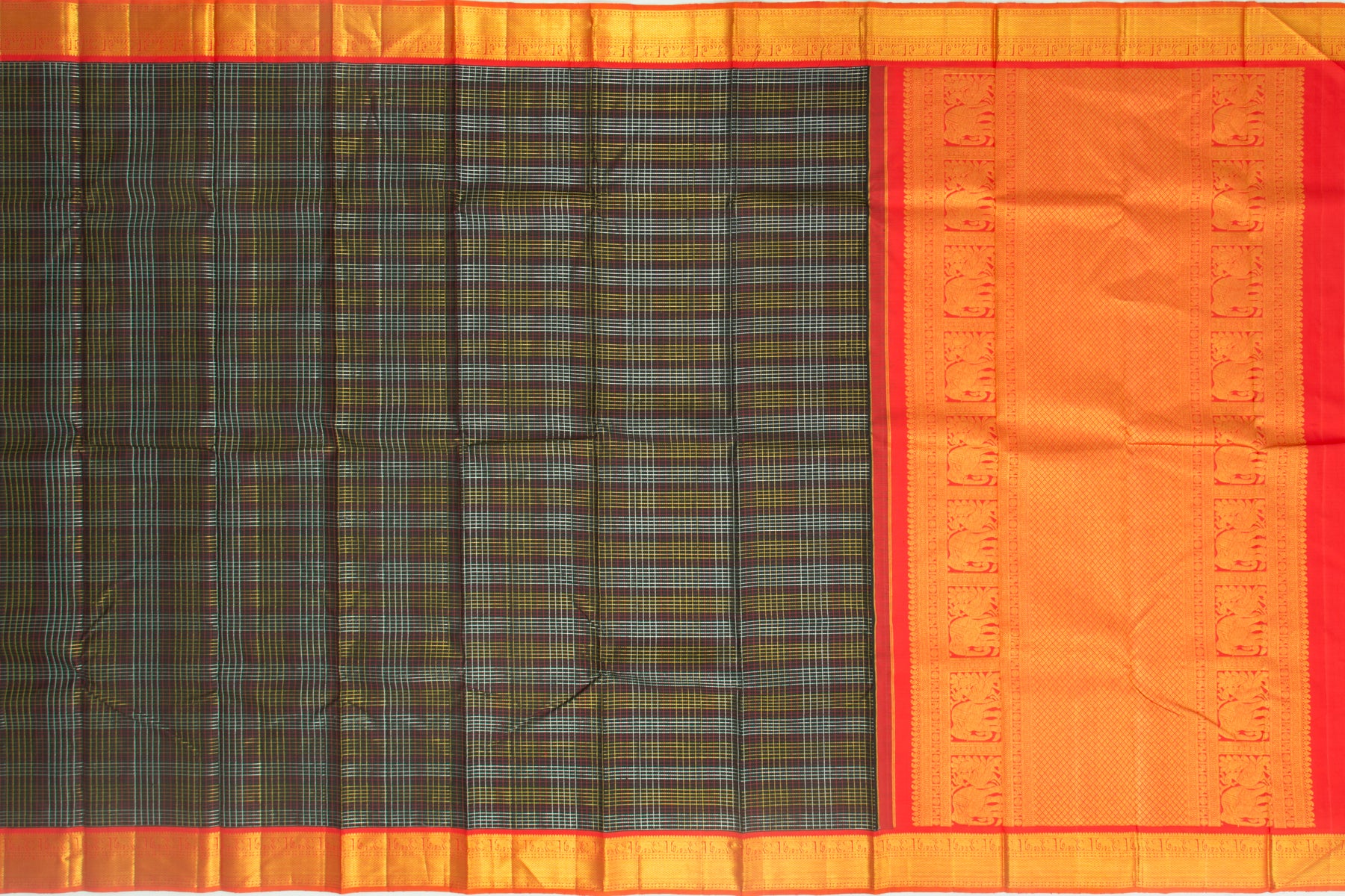 Kanchipuram Silk Checks Black Saree