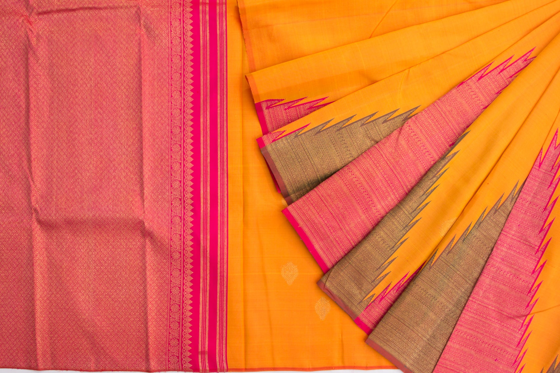 Kanchipuram Silk Butta Mustard Yellow Saree