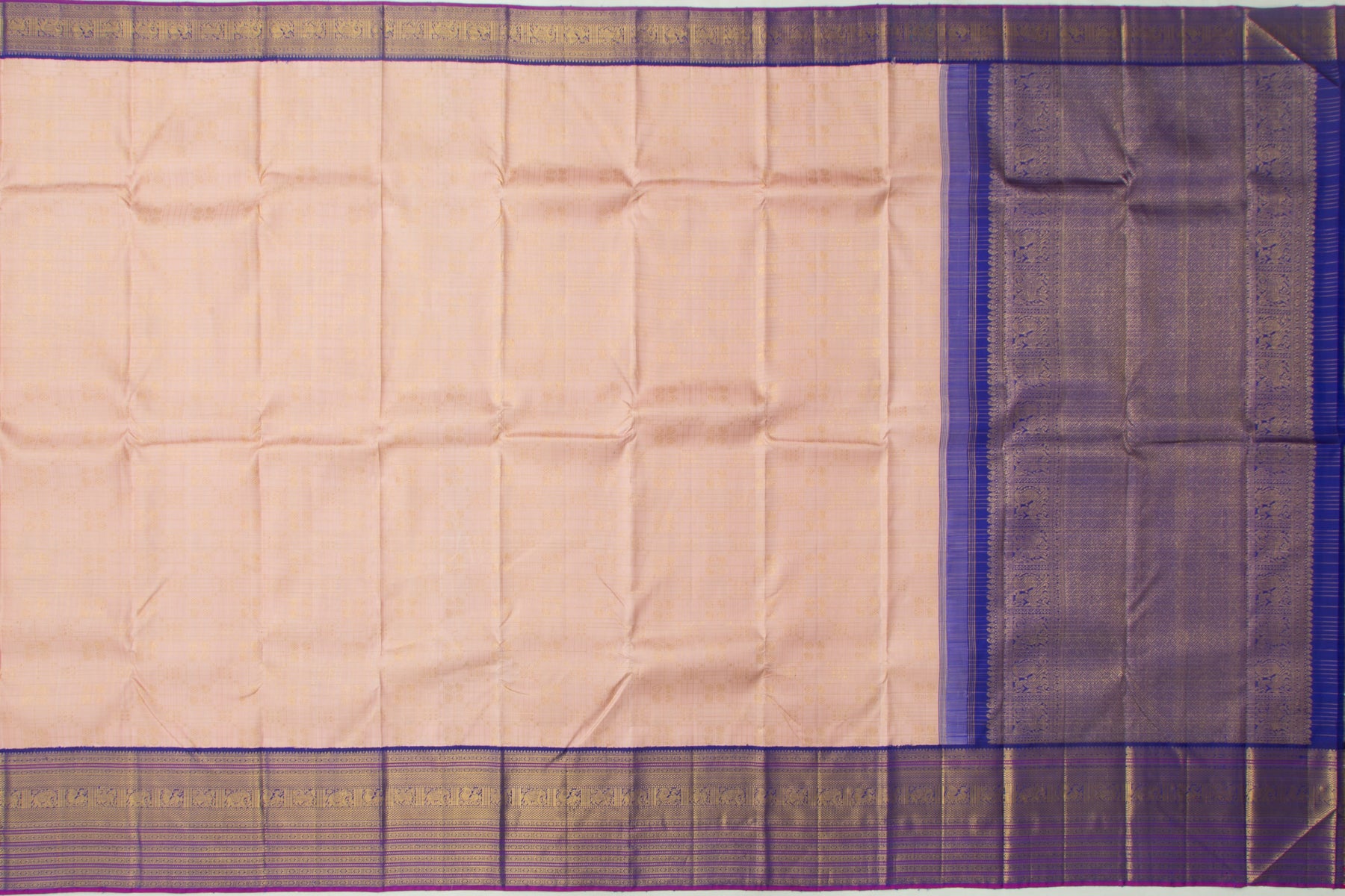 Kanchipuram Silk Checks And Butta Cream Saree