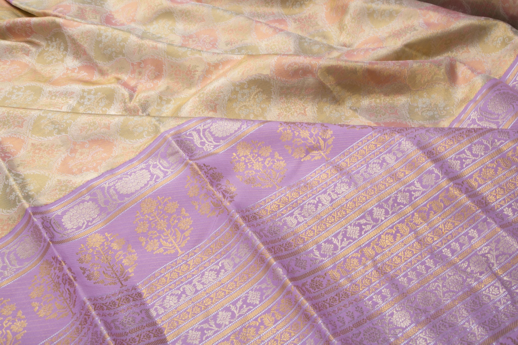 Kanchipuram Silk Tissue Brocade Gold Saree