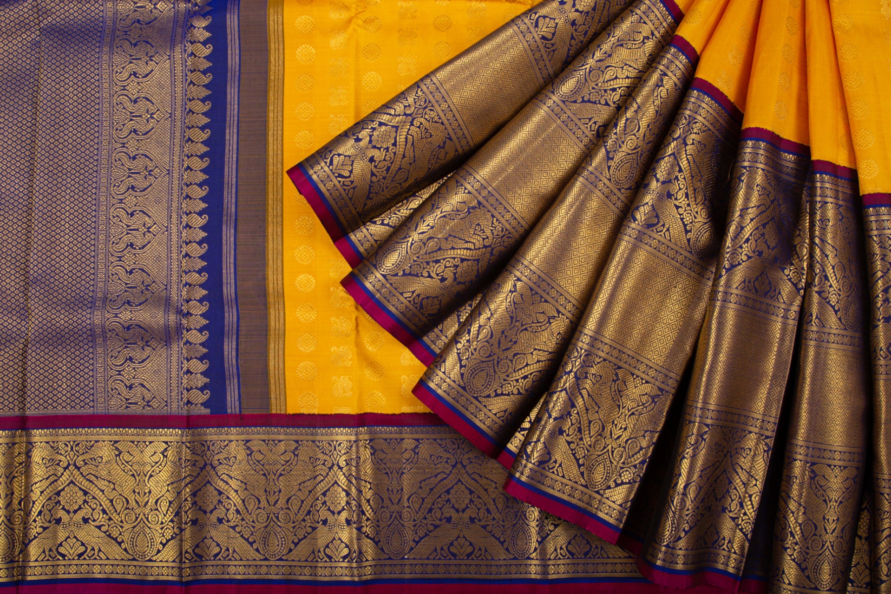 Kanchipuram Silk Butta Yellow Saree