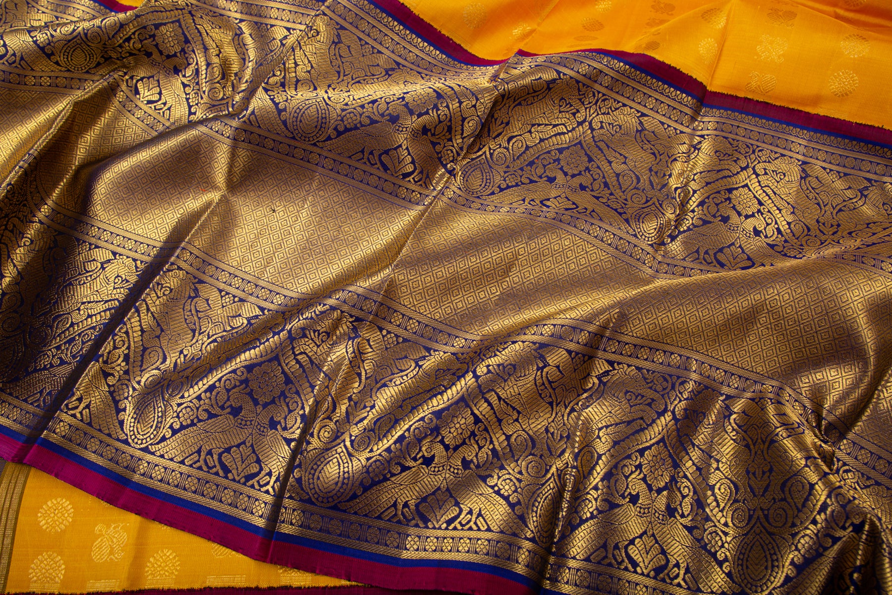 Kanchipuram Silk Butta Yellow Saree