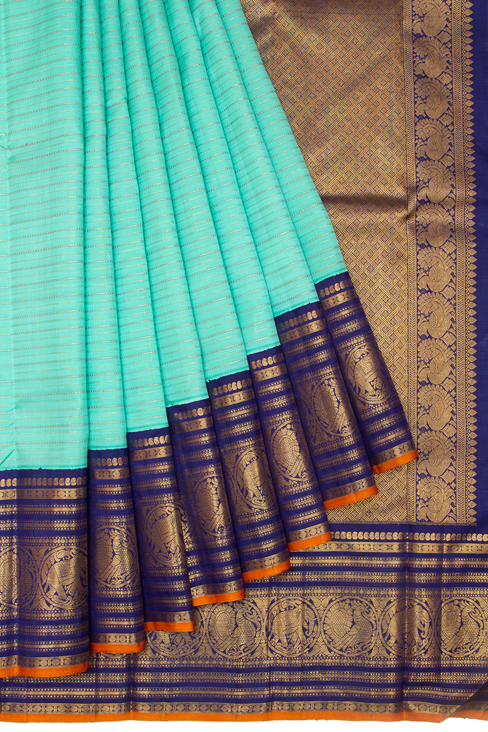 Kanchipuram Silk Horizontal Lines Sea Green Saree