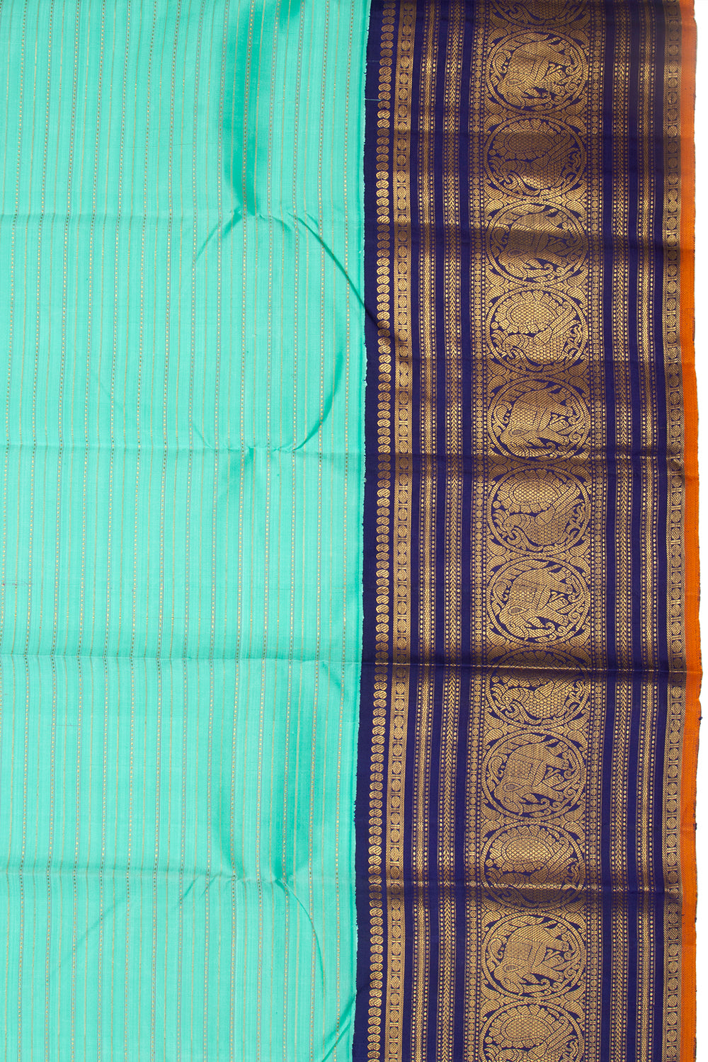 Kanchipuram Silk Horizontal Lines Sea Green Saree