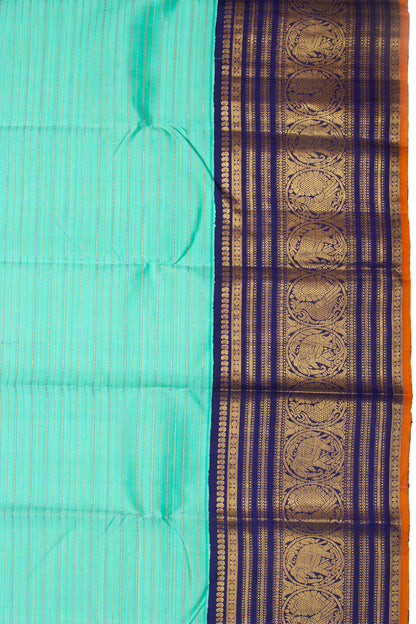 Kanchipuram Silk Horizontal Lines Sea Green Saree
