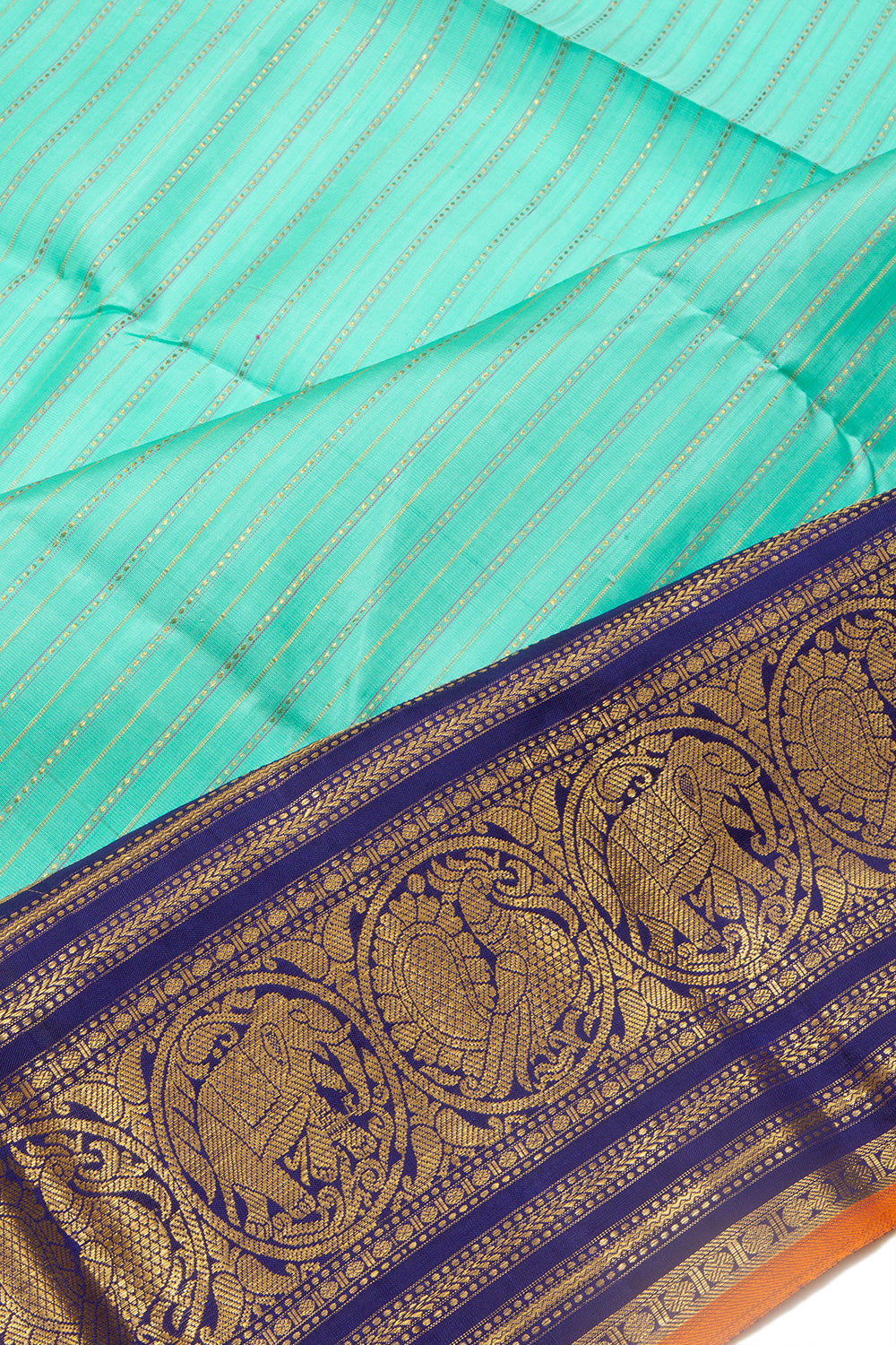 Kanchipuram Silk Horizontal Lines Sea Green Saree