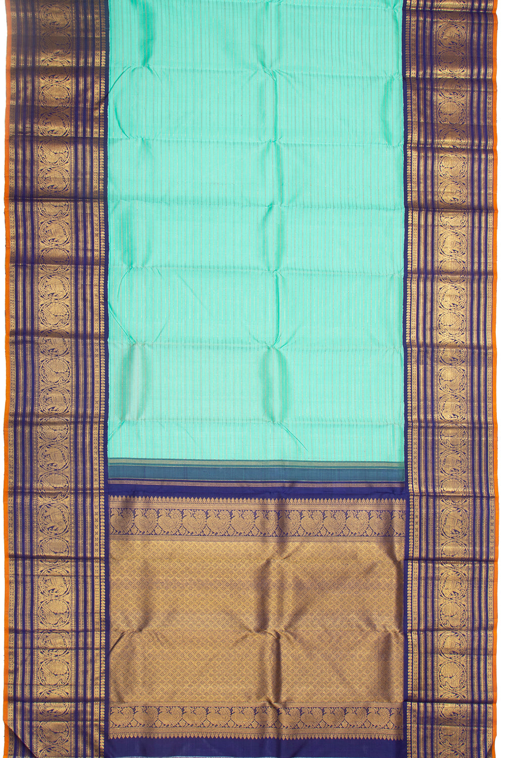 Kanchipuram Silk Horizontal Lines Sea Green Saree