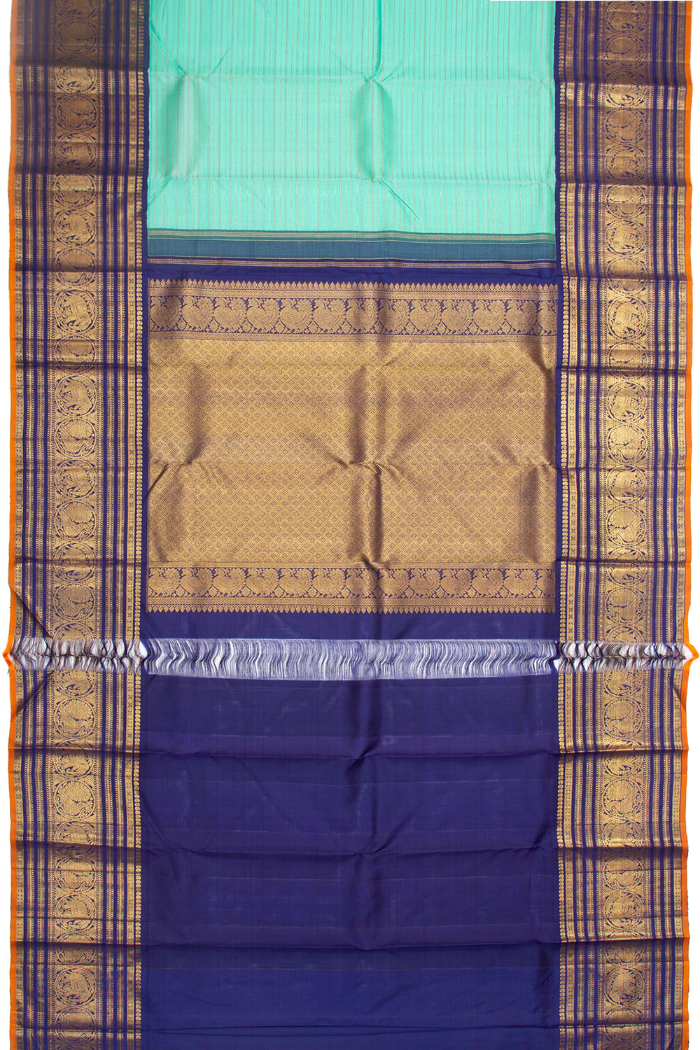 Kanchipuram Silk Horizontal Lines Sea Green Saree