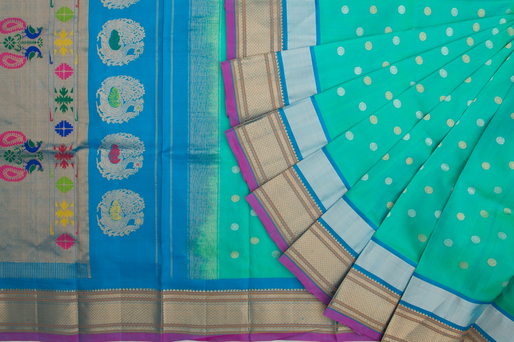 Kuppadam Silk Cotton Butta Sea Green Saree