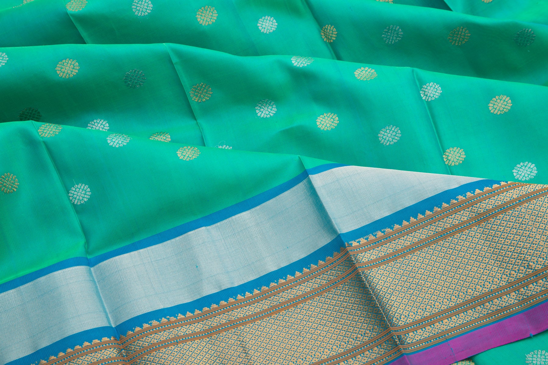 Kuppadam Silk Cotton Butta Sea Green Saree