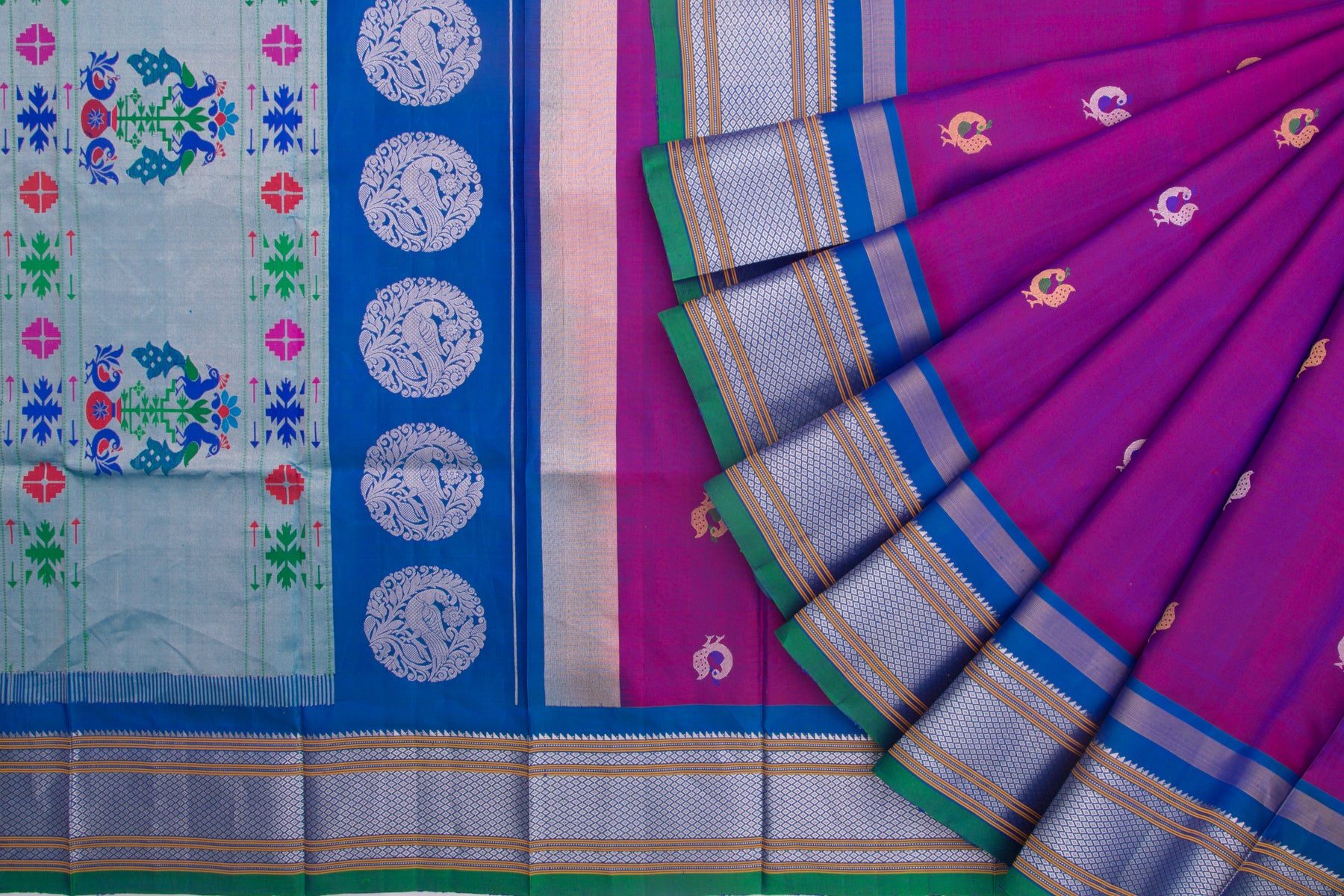 Kuppadam Silk Cotton Butta Purple Saree