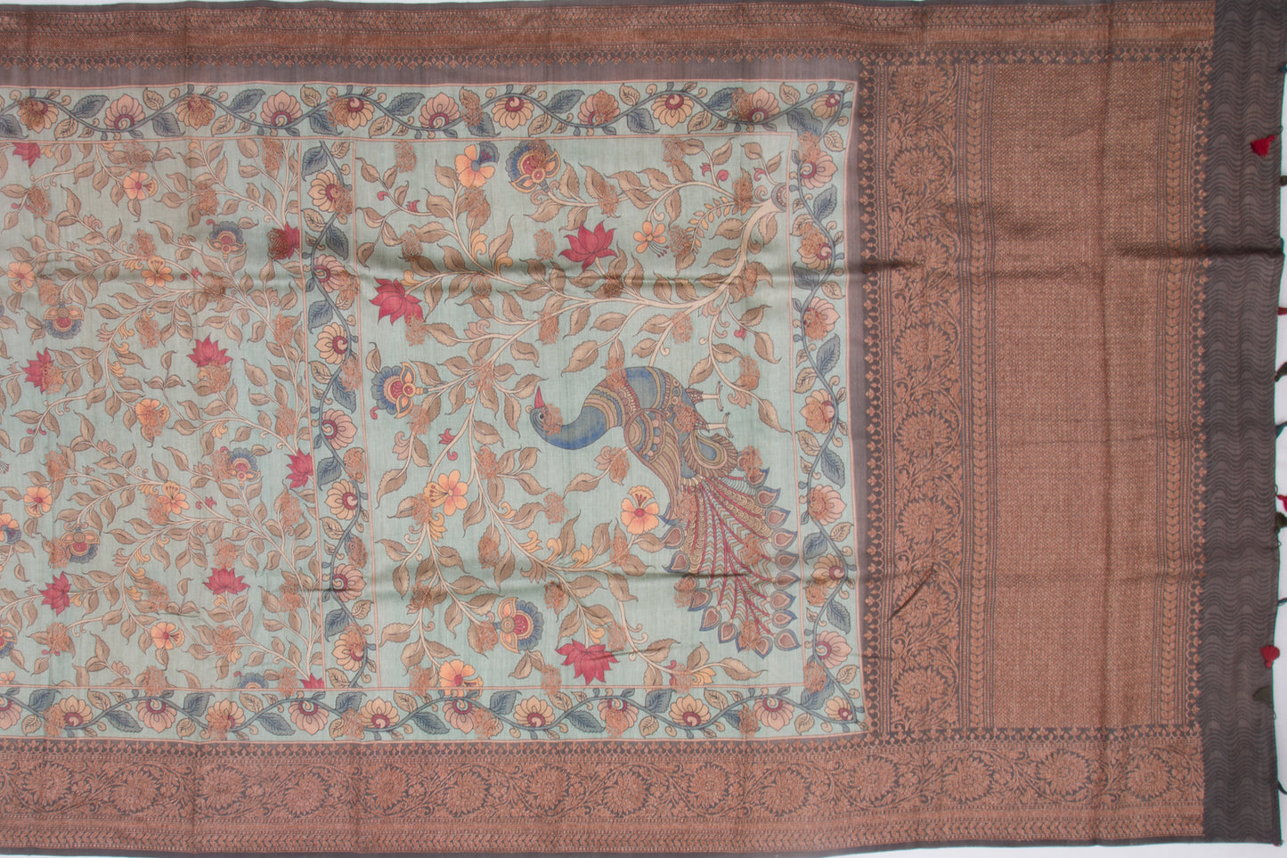 Munga Tussar Floral Printed Blue Saree