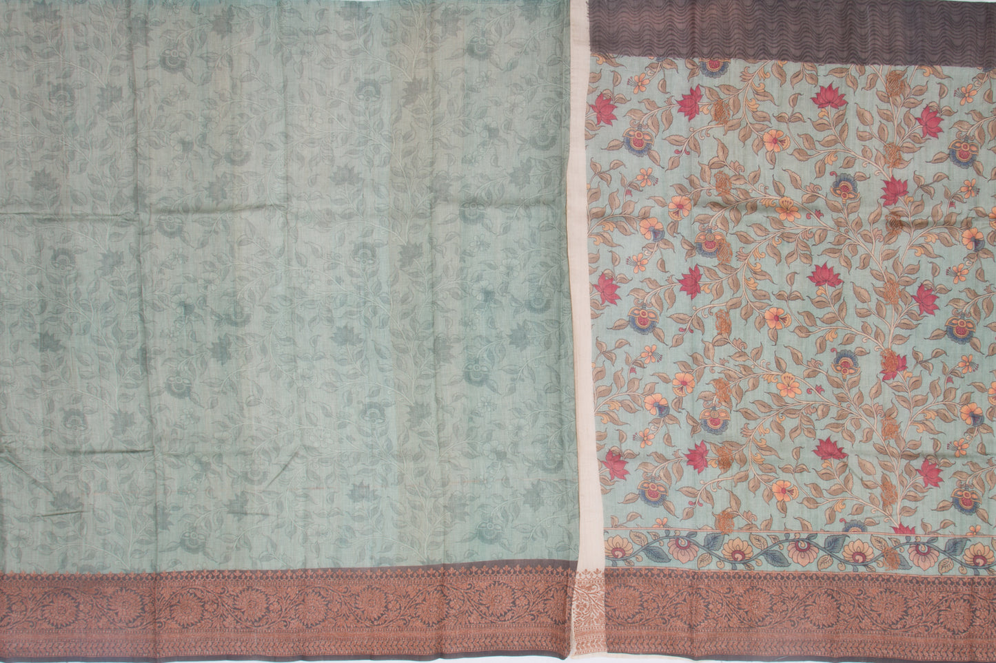 Munga Tussar Floral Printed Blue Saree