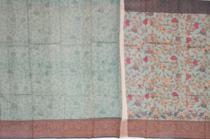 Munga Tussar Floral Printed Blue Saree