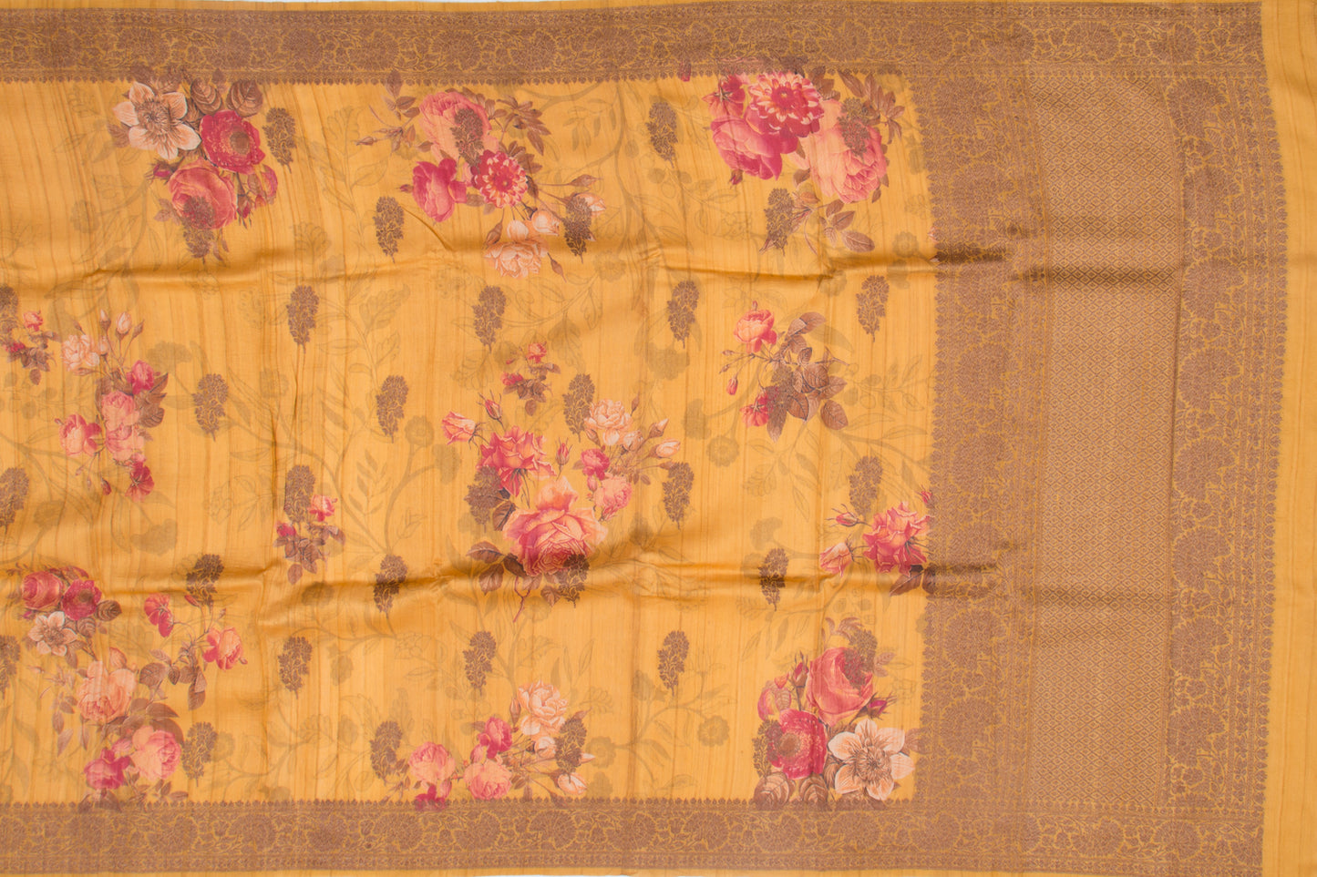 Munga Tussar Printed Yellow Saree