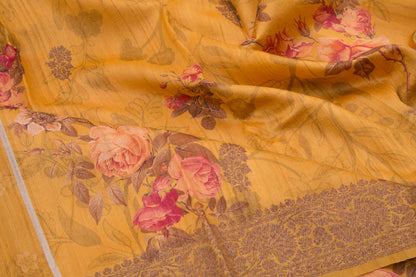 Munga Tussar Printed Yellow Saree