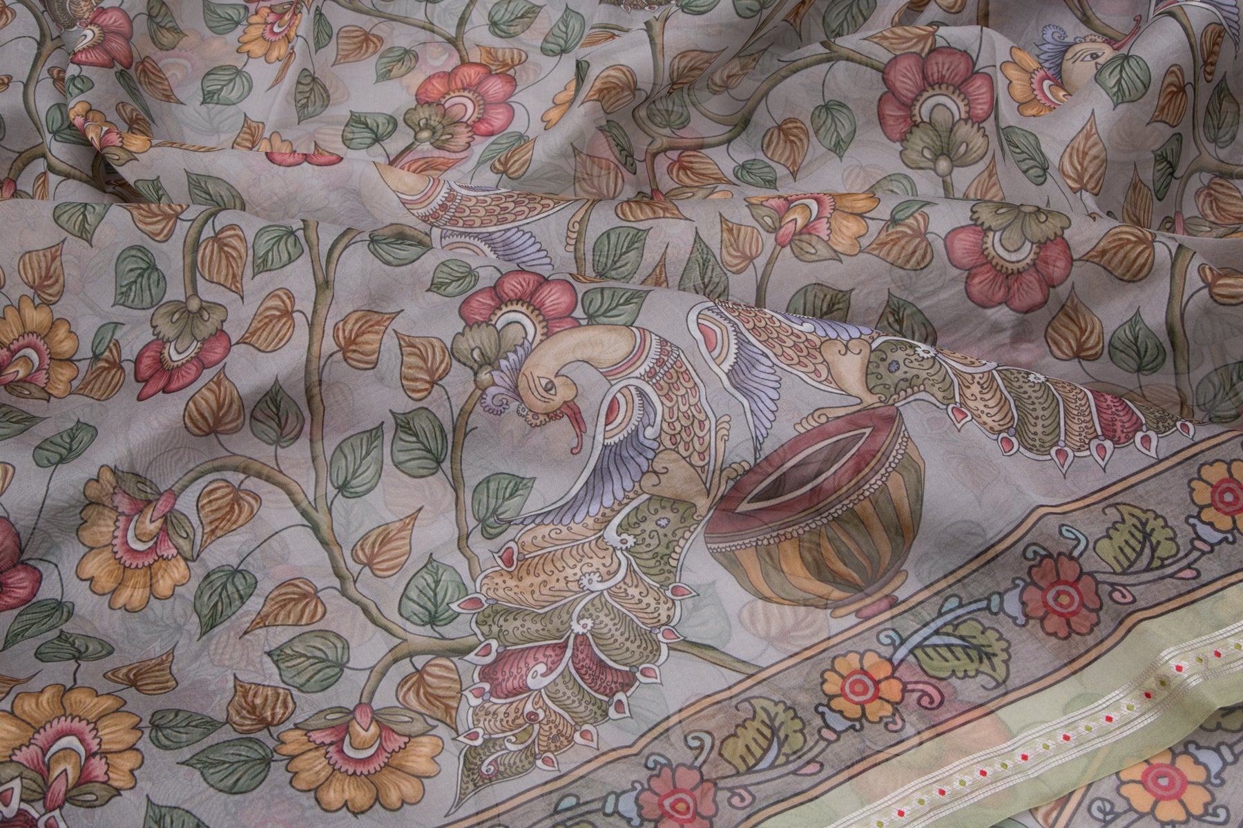 Organza Floral Printed Grey Saree