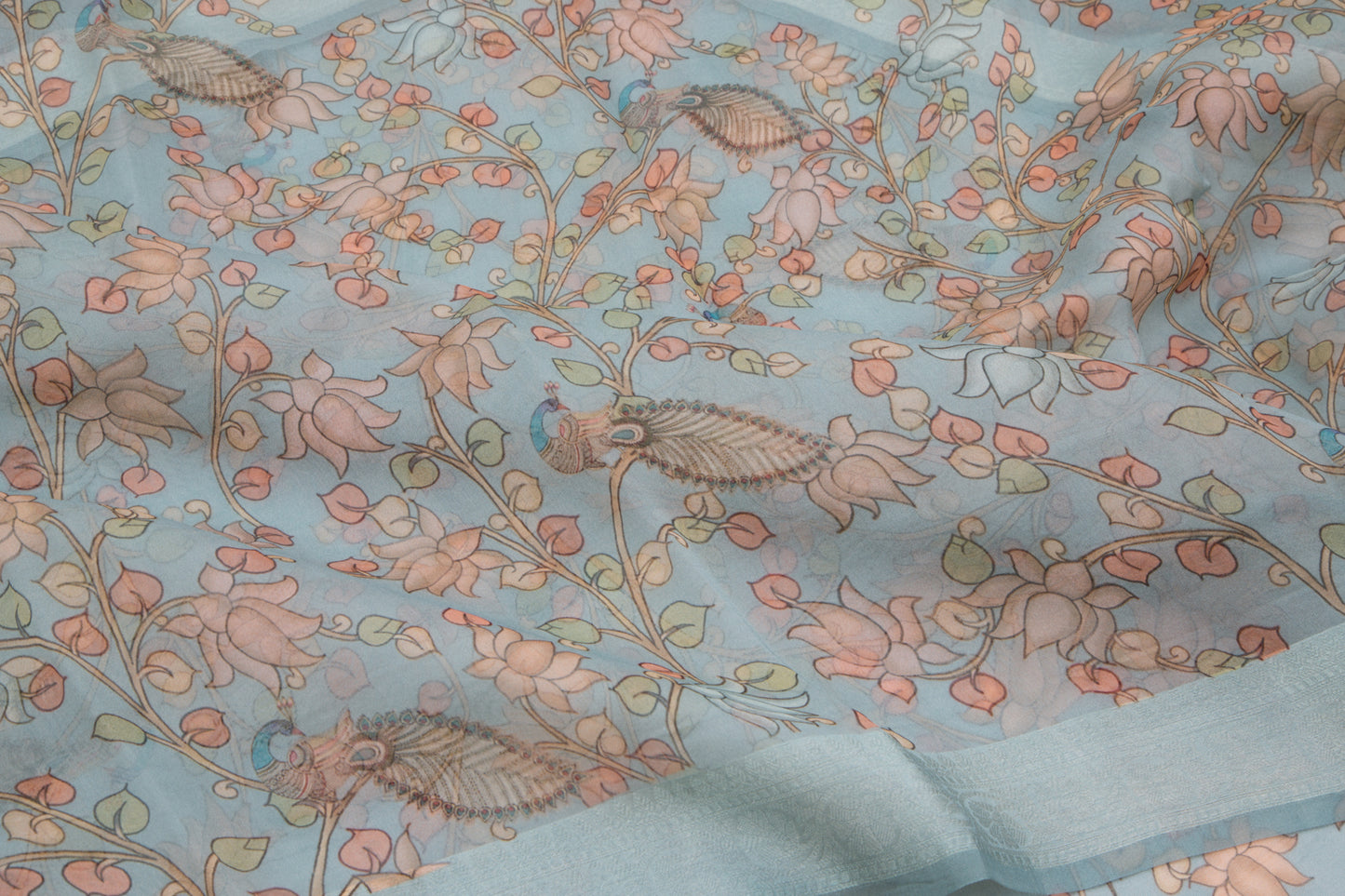 Organza Floral Printed Pastel Blue Saree