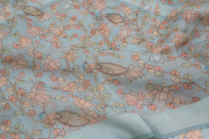 Organza Floral Printed Pastel Blue Saree