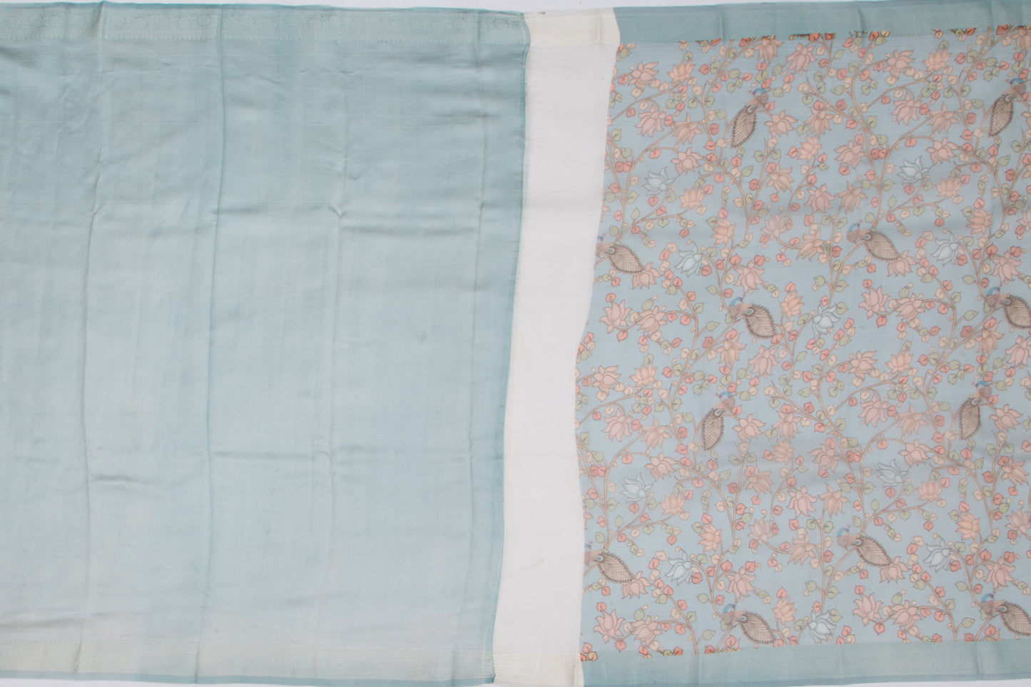 Organza Floral Printed Pastel Blue Saree