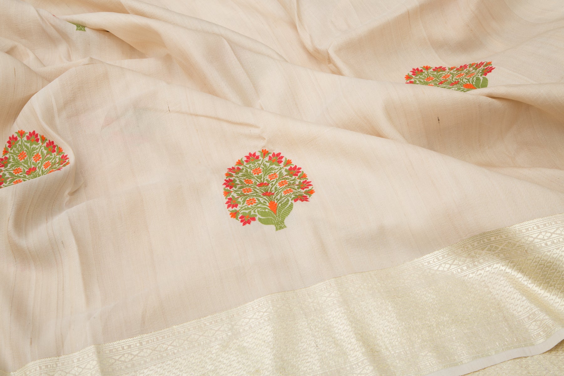 Banarasi Tussar Georgette Butta Beige Saree