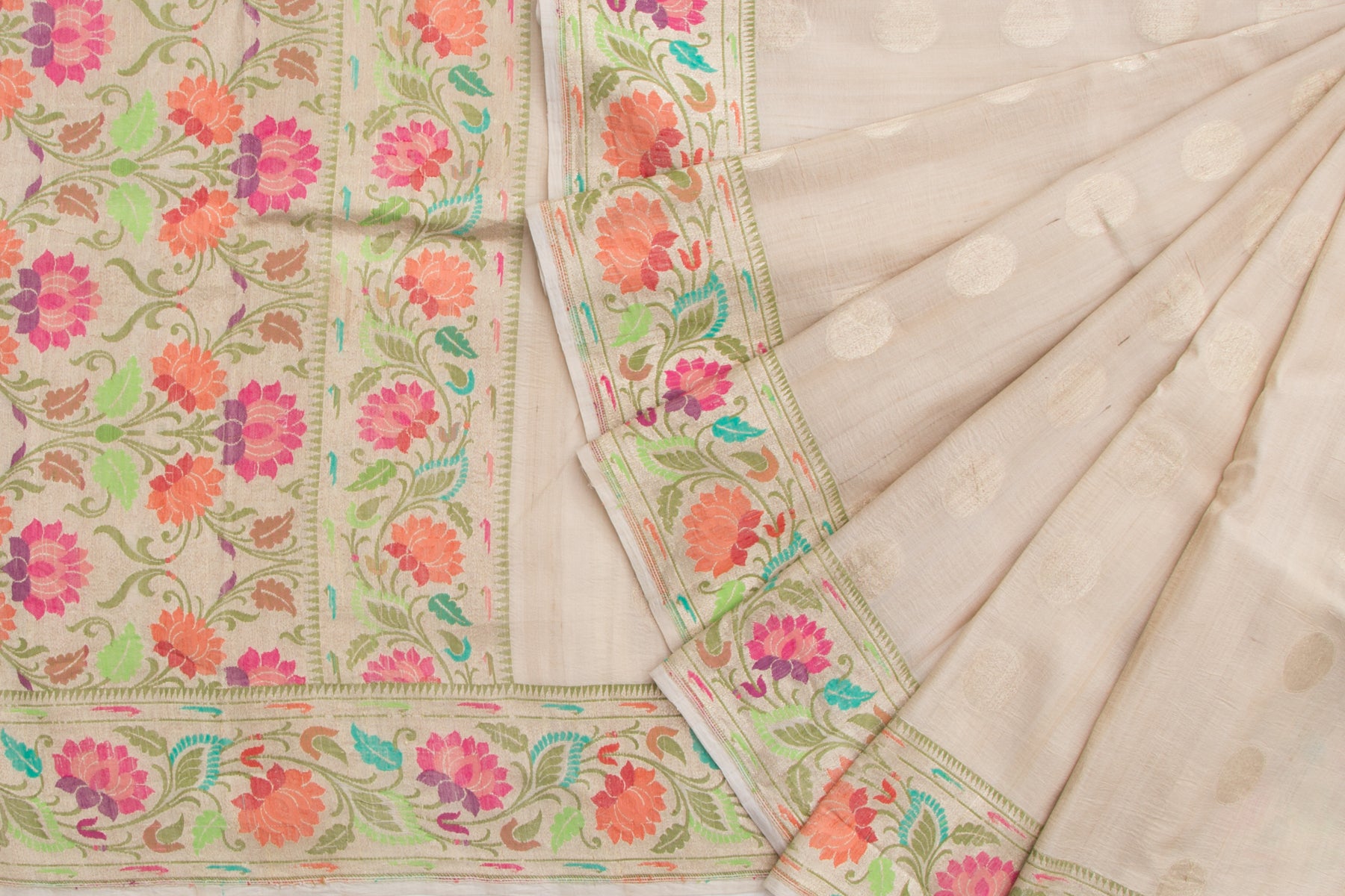 Banarasi Tussar Georgette Butta Beige Saree