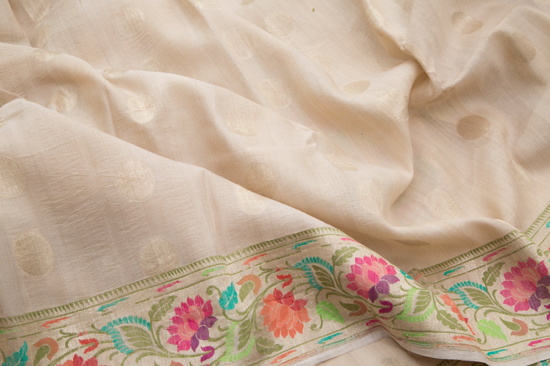 Banarasi Tussar Georgette Butta Beige Saree