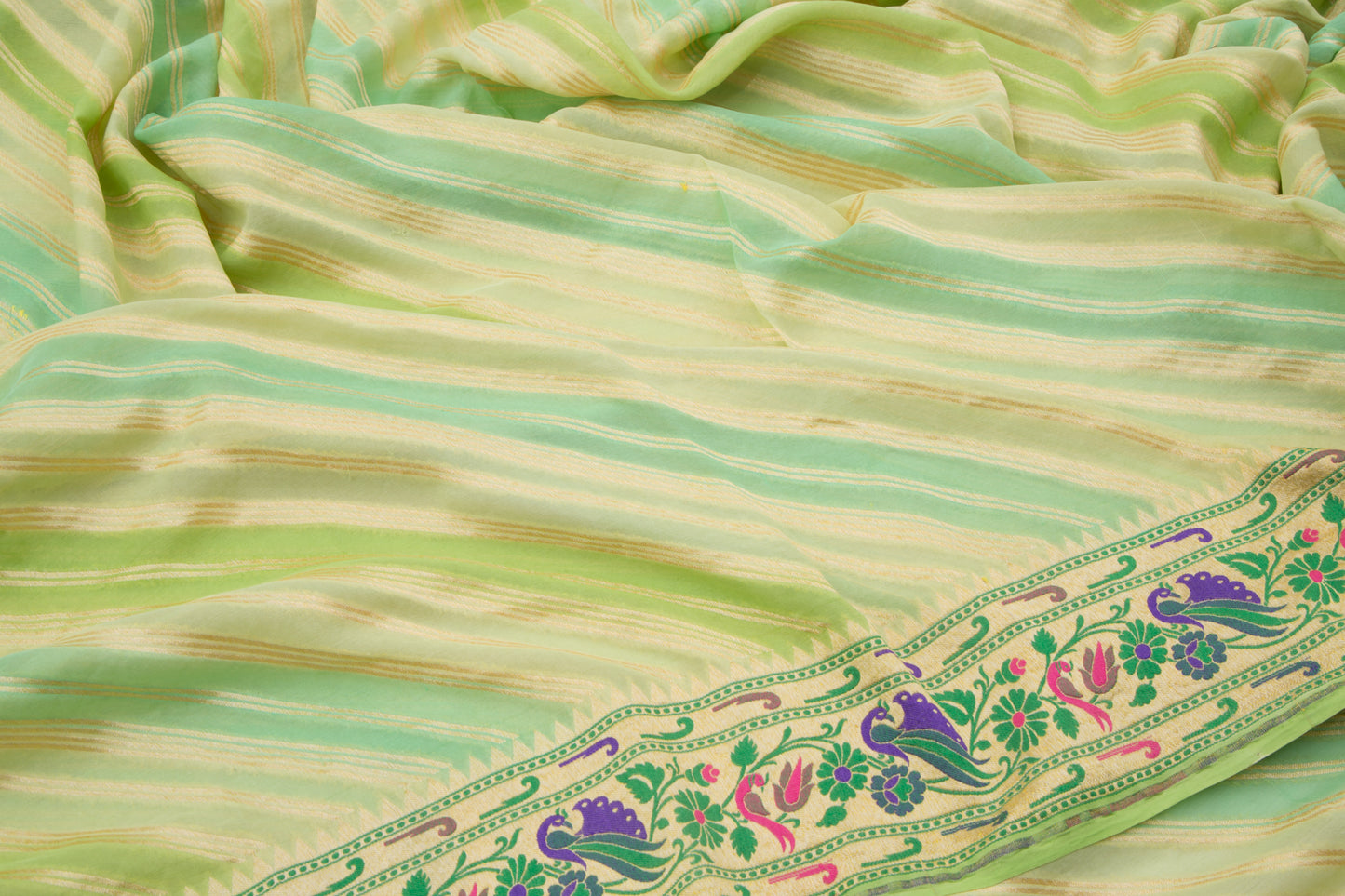 Banarasi Georgette Lines Pastel Green Saree