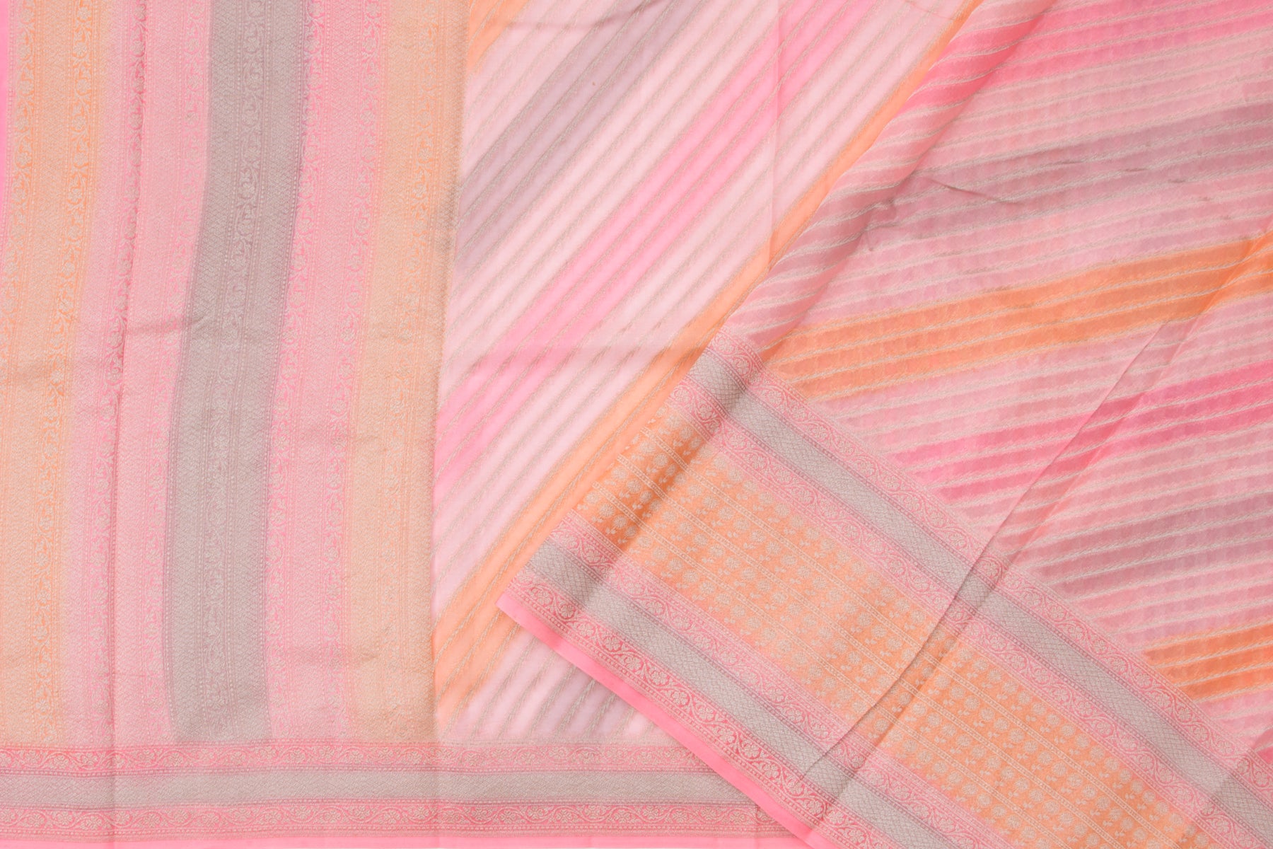 Banarasi Kora Organza Printed Pink Saree