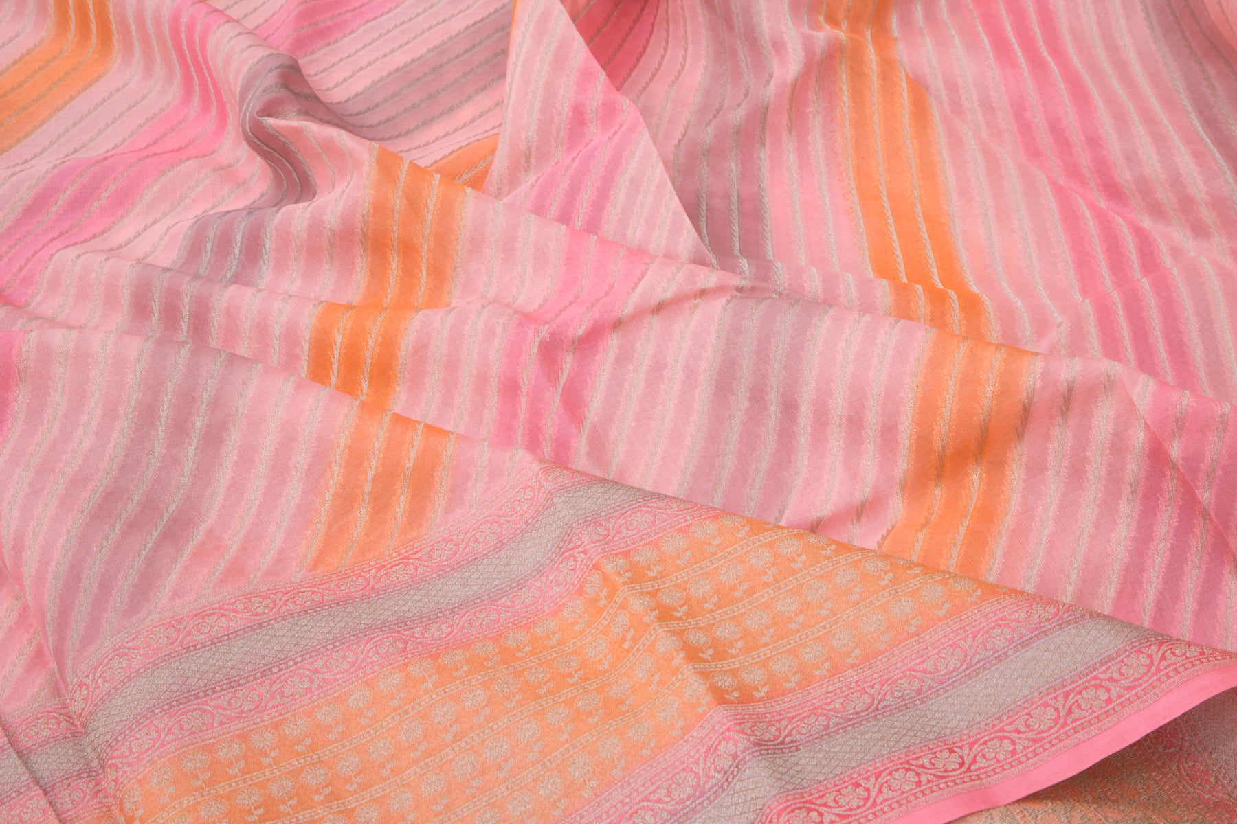 Banarasi Kora Organza Printed Pink Saree