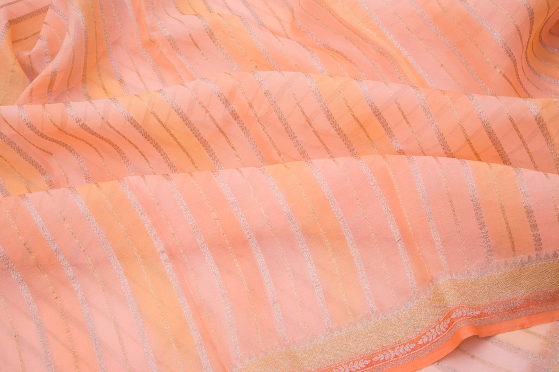 Banarasi Kora Organza Vertical Lines Pastel Orange Saree