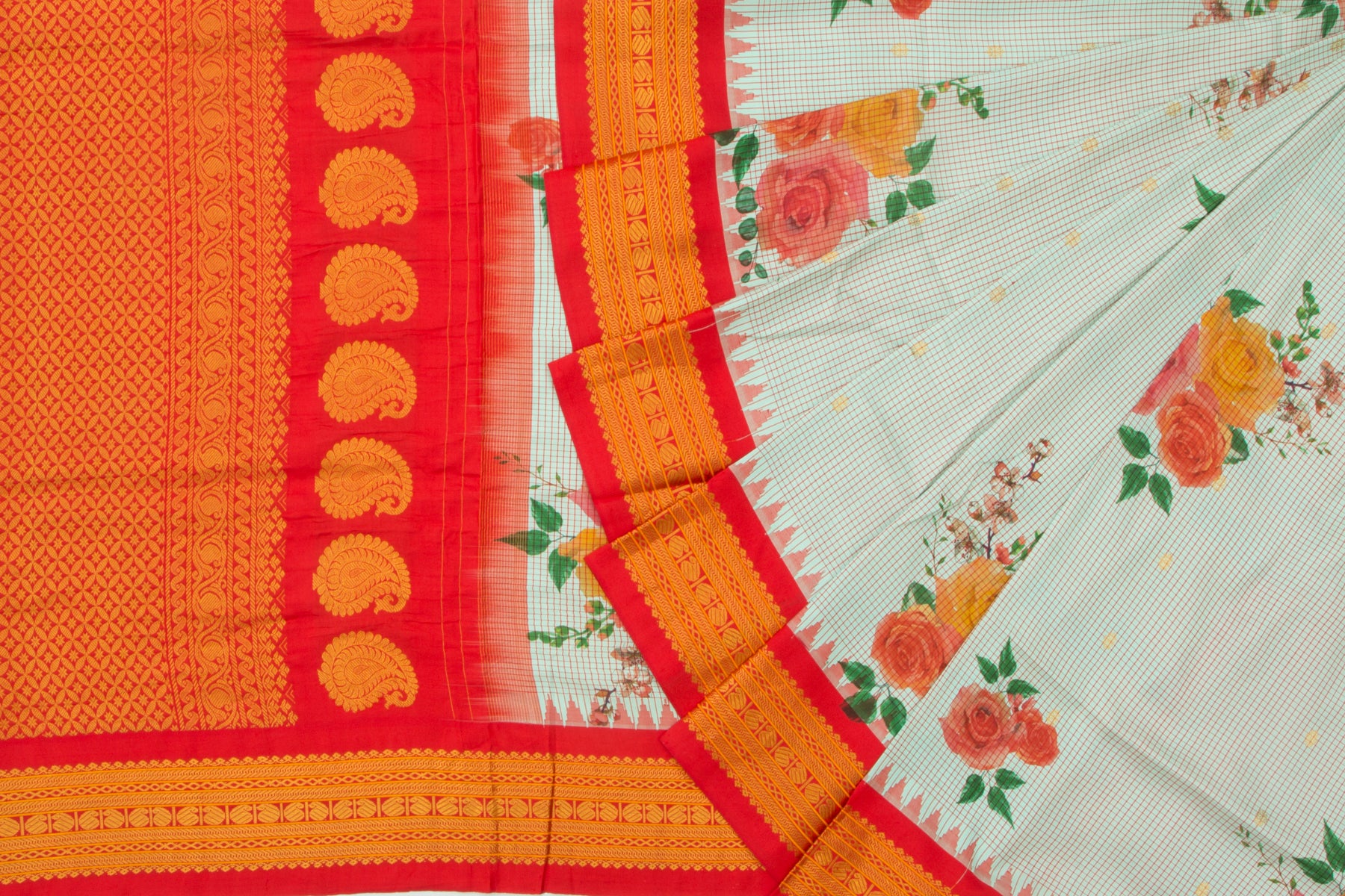 Kanchipuram Silk Floral Printed Pastel Green Saree