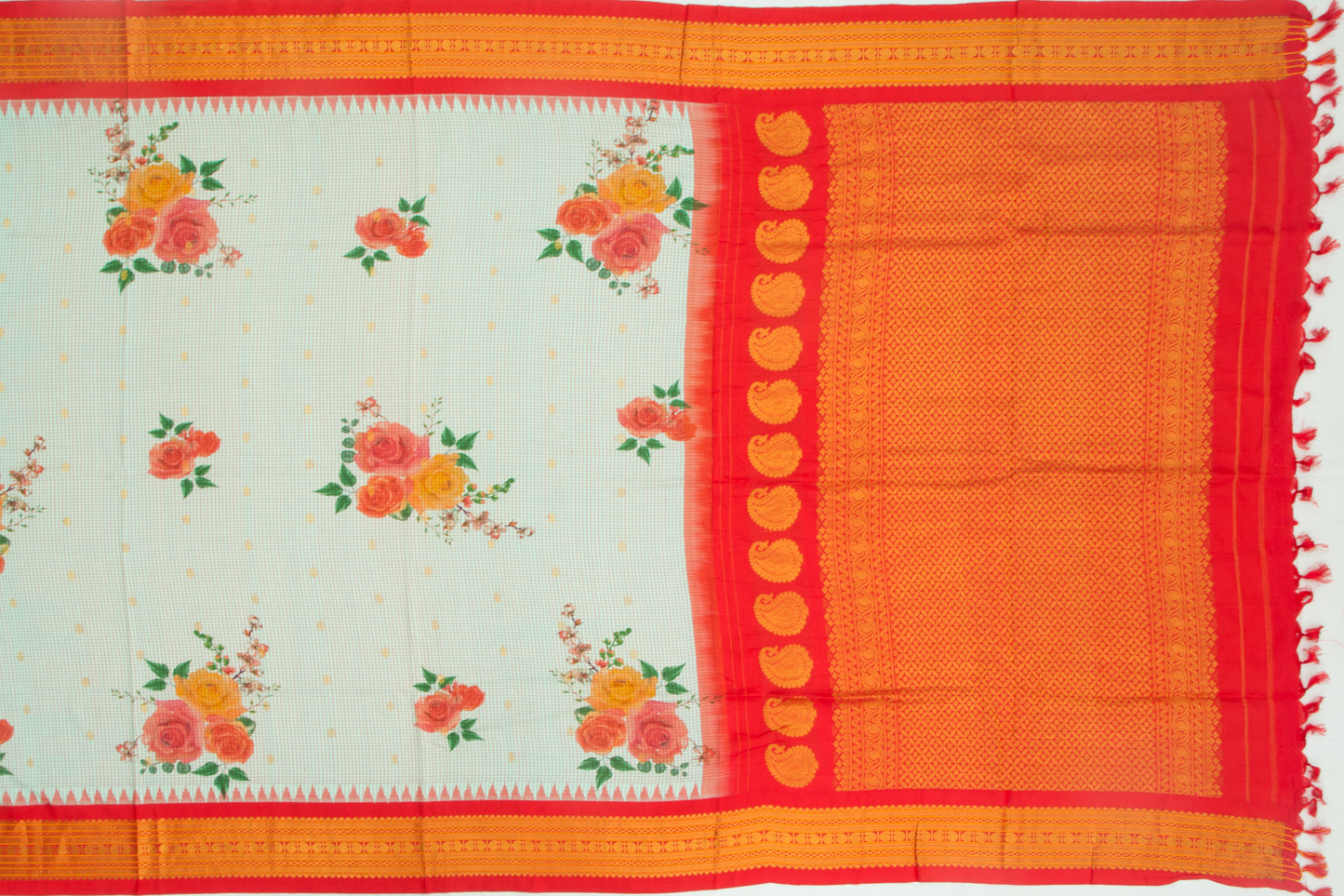 Kanchipuram Silk Floral Printed Pastel Green Saree
