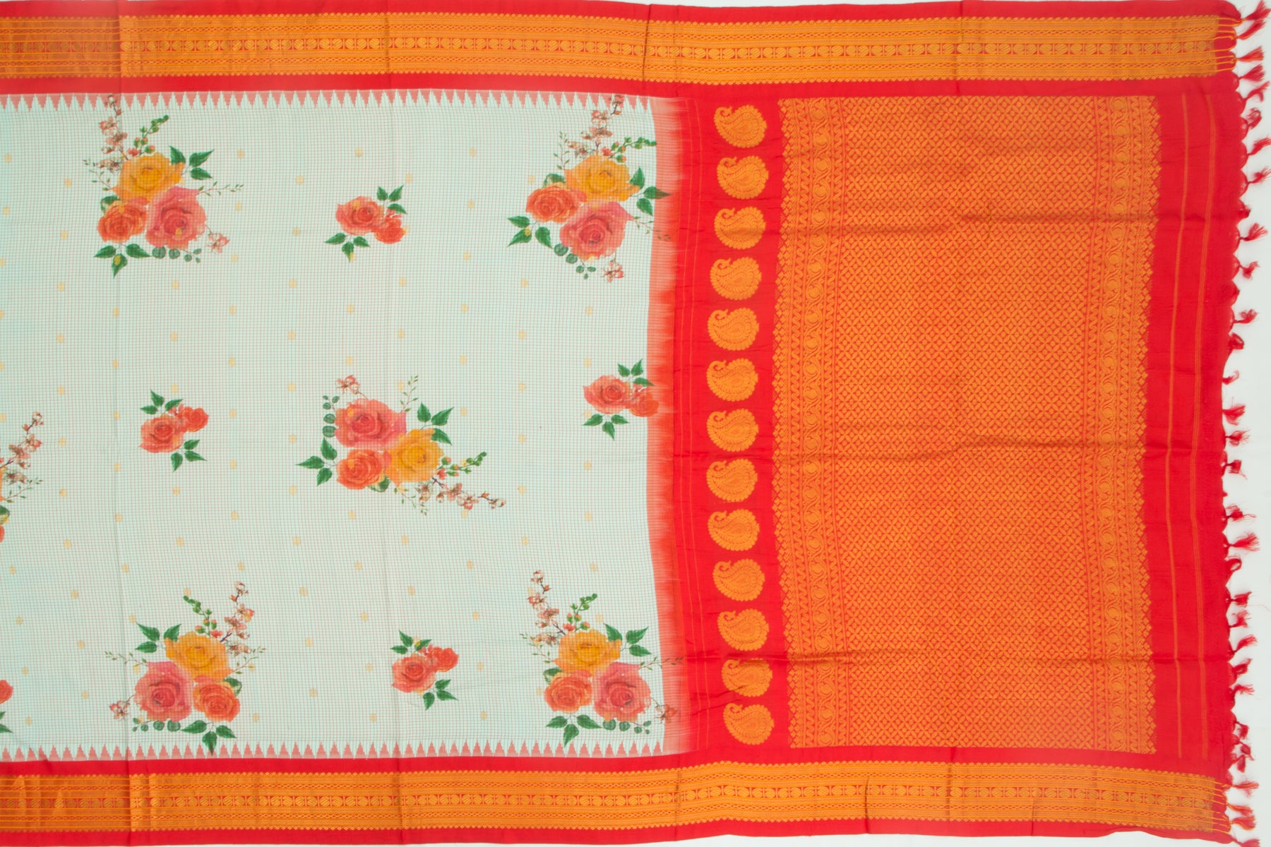 Kanchipuram Silk Floral Printed Pastel Green Saree