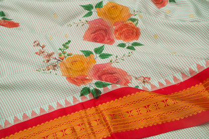 Kanchipuram Silk Floral Printed Pastel Green Saree