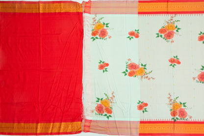 Kanchipuram Silk Floral Printed Pastel Green Saree