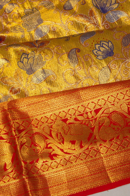 Kanchipuram Silk Tissue Brocade Gold Saree