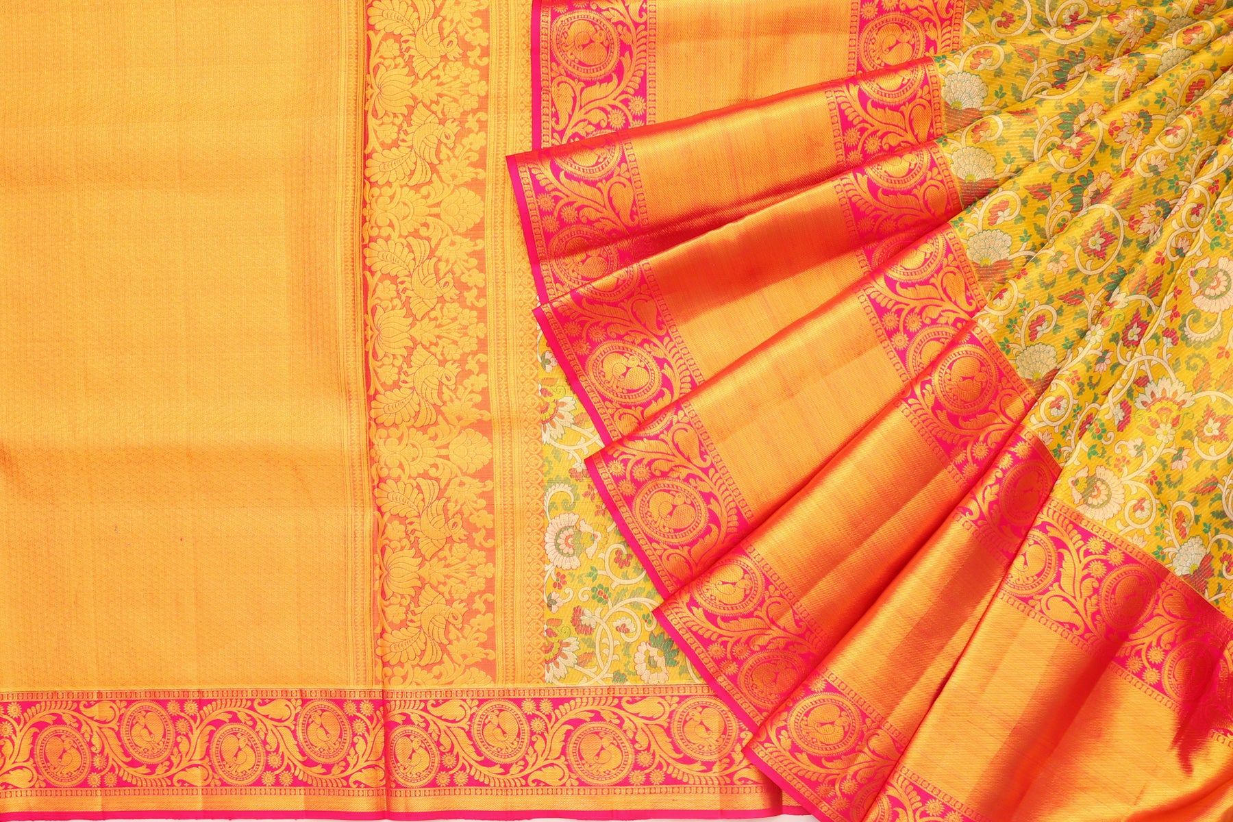Kanchipuram Silk Tissue Jaal Gold Saree