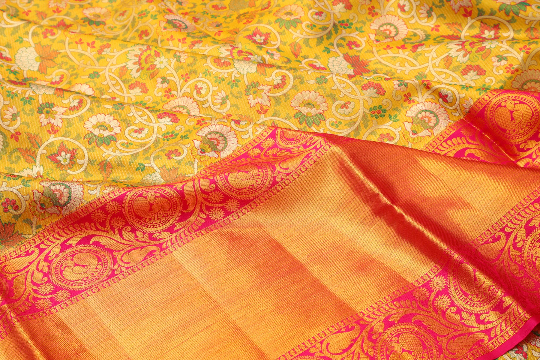 Kanchipuram Silk Tissue Jaal Gold Saree