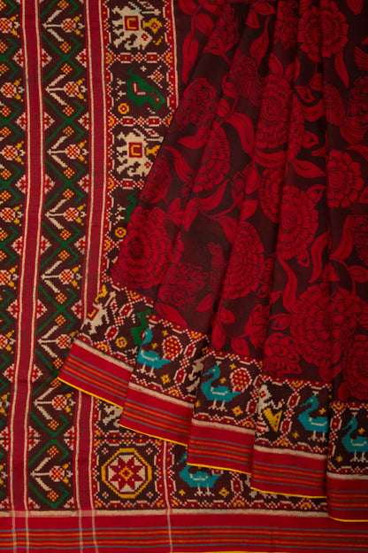 Patan Patola Silk Ikat Kalamkari Black Saree